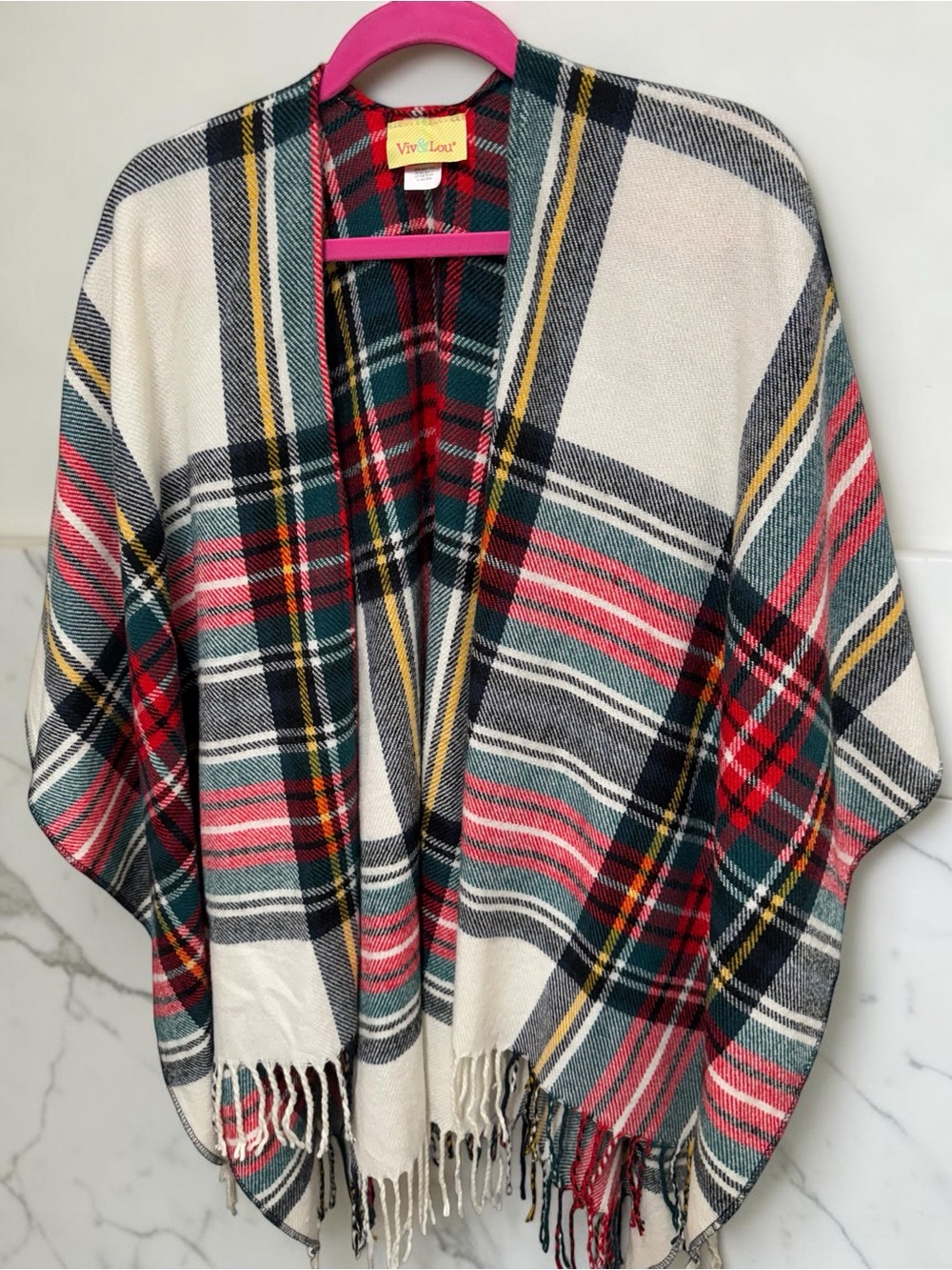 🎄Viv + Lou Plaid Fringe Poncho - Christmas Plaid🎄
